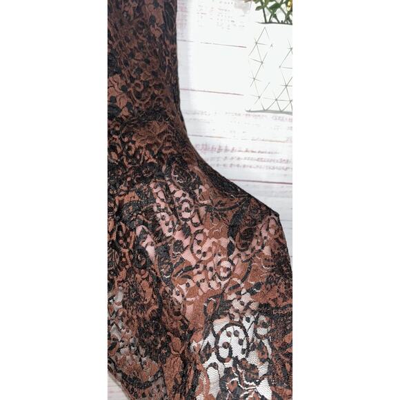 Dor Dor Couture Brown & Black Sheer Lace Boho Top Medium - Picture 4 of 5